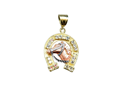 Two Tone Plated CZ Studded Horse head Pendant